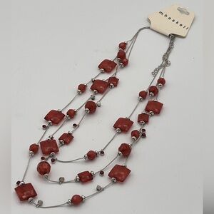 m. haskell Multi Tier Necklace Amber/red and Silver Tones New with tag. Vintage